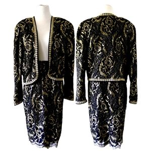 Diane Freis Gold and Black and Gold Lace Vintage Skirt Suit